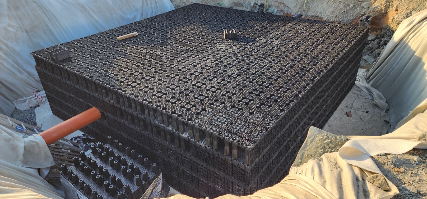 StormVault modular underground tank system during installation